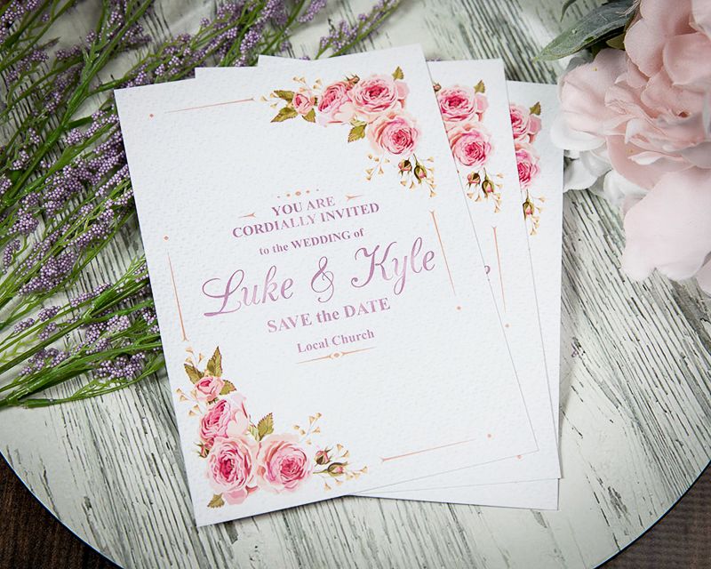 1_Custom Full Color 5 x 7 Inch Invitation Cards (Metallic Pink Imprint) - Imprint Invitation Card