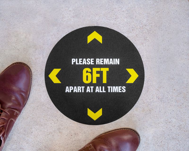 6ft At All Times Round Social Distancing Stickers - Floor Stickers