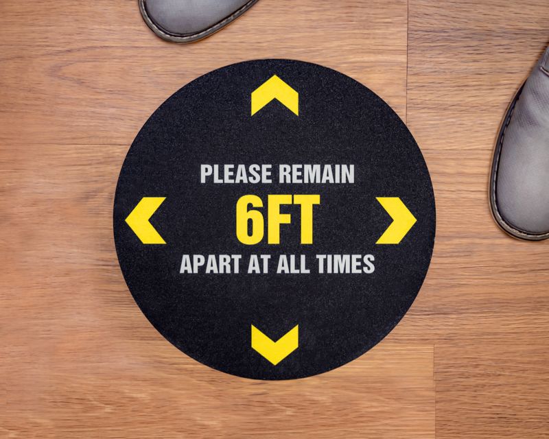 6ft At All Times Round Social Distancing Stickers - Floor Stickers