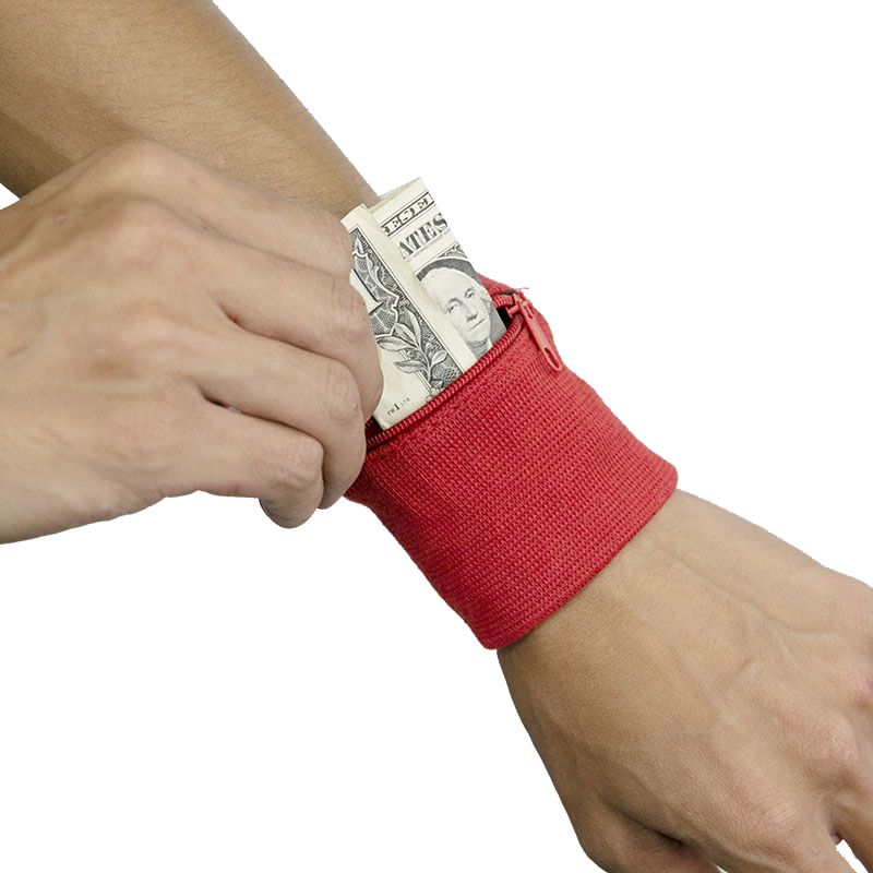 03. Zipper Sports Wristband Wallet Pouch Red - Purse