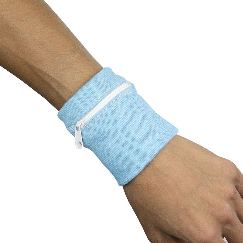 09. Zipper Sports Wristband Wallet Pouch Blue - Sweatband