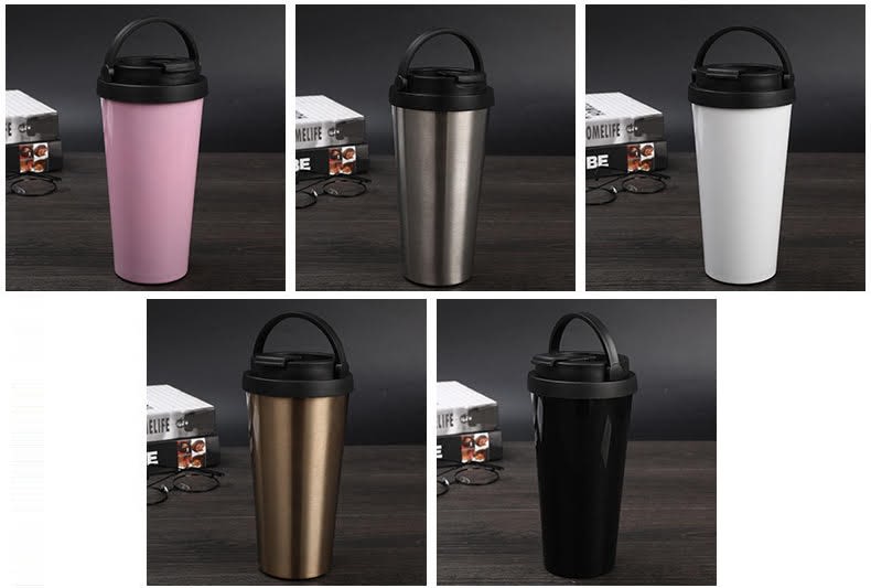 17 Oz. Laser Engraved Travel Coffee Tumblers With Handle - Stainless Steel
